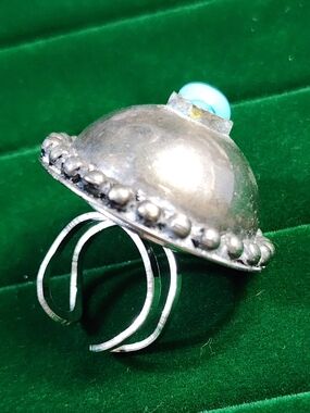 Vintage 1980s STERLING SILVER Dome Statement Ring Turquoise Cabochon Adjustable